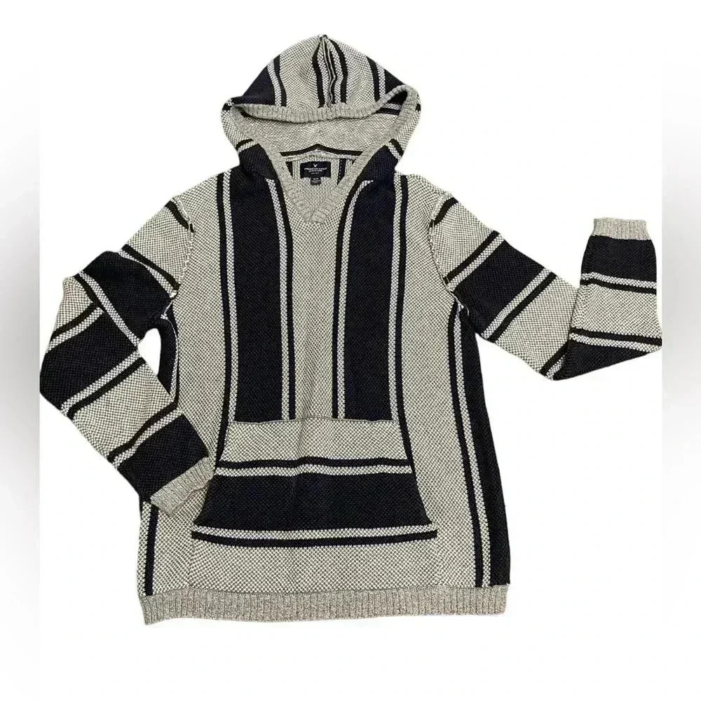 American Eagle Outfitters Gray Black Baja Hoodie Surfer Hippie Men’s size M
